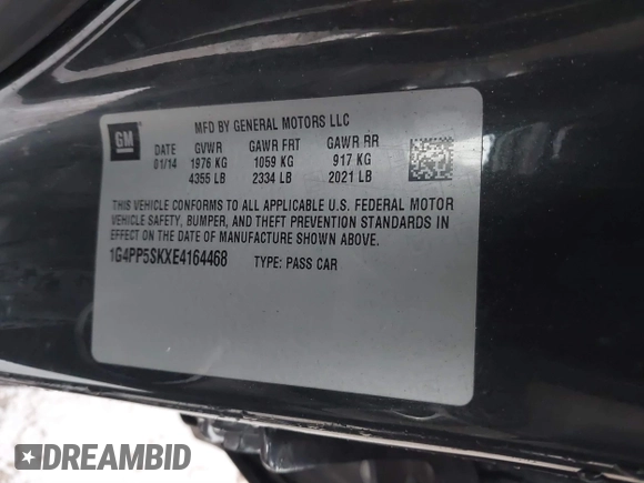 2014 Buick Verano with VIN 1G4PP5SKXE4164468, listed as a IAAI auction lot 41000870 with 205,380 mi miles and . Bid and sale history available at DreamBid. Image 9.