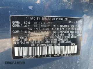 2022 Subaru Ascent Premium z VIN 4S4WMACD3N3442288, wystawiony jako IAAI lot #42551645 z przebiegiem 68 810 mil mil oraz . Historia ofert i sprzedaży dostępna na DreamBid. Obrazek 9.