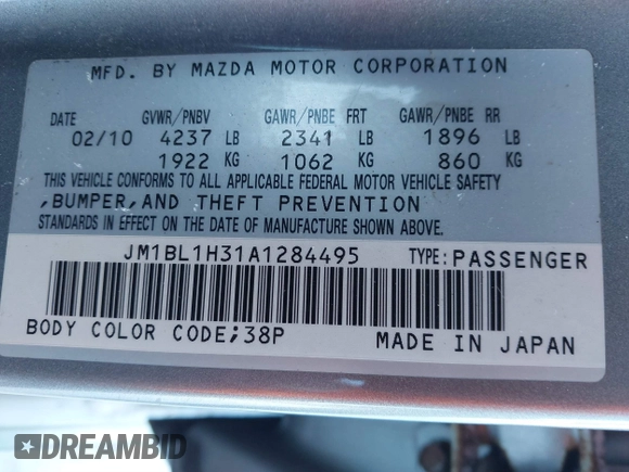 2010 Mazda Mazda3 Mazdaspeed3 Sport with VIN JM1BL1H31A1284495, listed as a IAAI auction lot 41365267 with 178,661 mi miles. Bid and sale history available at carsss.com. Image 9.