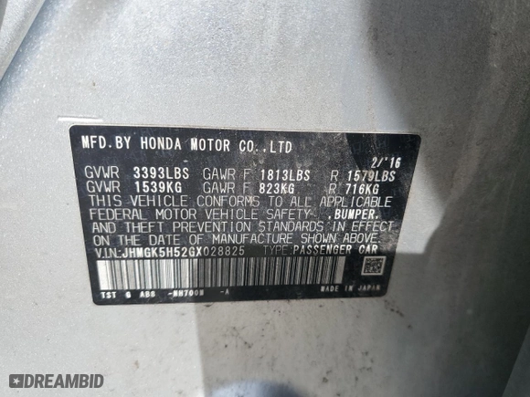2016 Honda Fit LX with VIN JHMGK5H52GX028825, listed as a Copart auction lot 49093075 with 0 mi miles and Clean Title. Bid and sale history available at carsss.com. Image 12.
