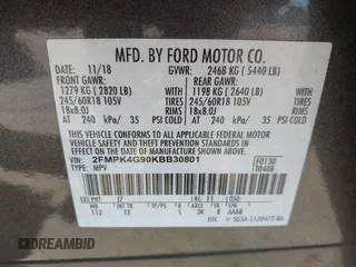 2019 Ford Edge SE с VIN 2FMPK4G90KBB30801, выставлен на аукционе IAAI как лот 42172324 с пробегом 55 607 миль миль и . История ставок и продаж доступна на DreamBid. Изображение 9.