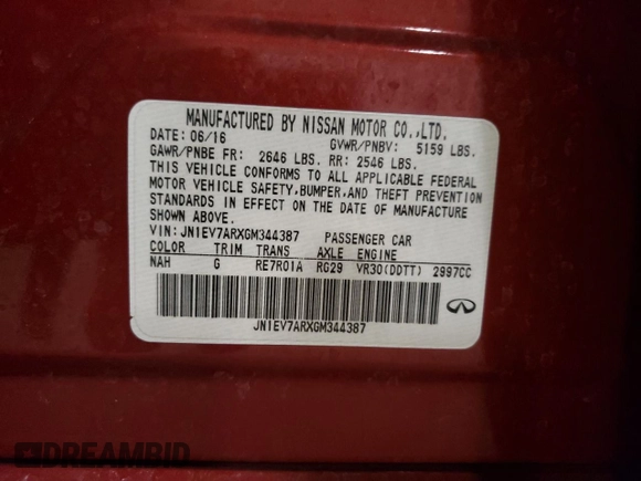 2016 Infiniti Q50 3.0t Premium with VIN JN1EV7ARXGM344387, listed as a Copart auction lot 43979475 with 103,539 mi miles and Salvage Title. Bid and sale history available at carsss.com. Image 14.