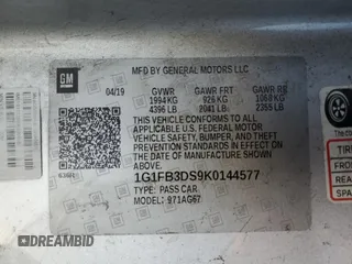 2019 Chevrolet Camaro 1LT with VIN 1G1FB3DS9K0144577, listed as a Copart auction lot 80770044 with Not provided miles and Clean title. Bid and sale history available at DreamBid. Image 12.