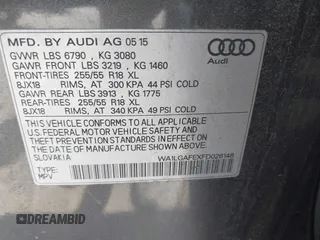 2015 Audi Q7 Premium Plus with VIN WA1LGAFEXFD026148, listed as a IAAI auction lot 42558640 with Not provided miles and . Bid and sale history available at DreamBid. Image 9.