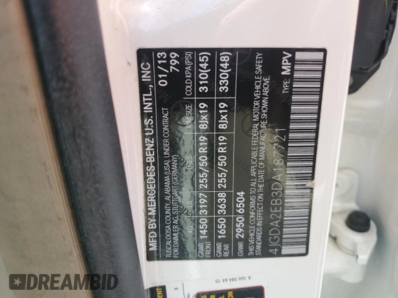 2013 Mercedes-Benz M 350 with VIN 4JGDA2EB3DA187721, listed as a Copart auction lot 64618435 with 155,547 mi miles and Clean title. Bid and sale history available at DreamBid. Image 13.