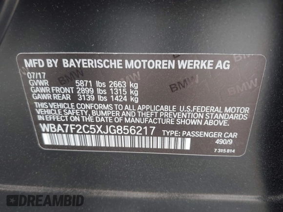 2018 BMW 7 Series ALPINA B7 xDrive with VIN WBA7F2C5XJG856217, listed as a IAAI auction lot 41473030 with 49,298 mi miles. Bid and sale history available at carsss.com. Image 9.