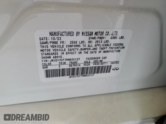 2024 Infiniti Q50 Sensory с VIN JN1EV7CP7RM600127, выставлен на аукционе Copart как лот 84673804 с пробегом 5 150 миль миль и Списание • Salvage title. История ставок и продаж доступна на DreamBid. Изображение 14.