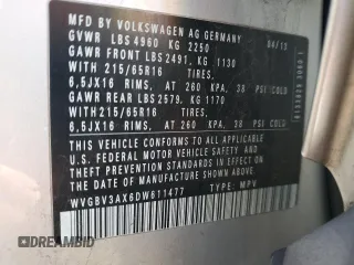 2013 Volkswagen Tiguan S z VIN WVGBV3AX6DW611477, wystawiony jako Copart lot #82567264 z przebiegiem 139 210 mil mil oraz Szkoda całkowita • Salvage title. Historia ofert i sprzedaży dostępna na DreamBid. Obrazek 14.