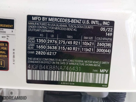 2022 Mercedes-Benz GLE with VIN 4JGFB4KB8NA746431, listed as a IAAI auction lot 41477424 with 49,367 mi miles. Bid and sale history available at carsss.com. Image 9.