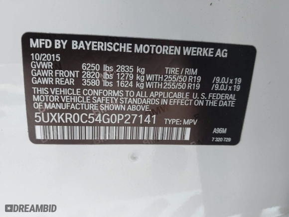 2016 BMW X5 xDrive35i with VIN 5UXKR0C54G0P27141, listed as a IAAI auction lot 41553602 with 61,947 mi miles. Bid and sale history available at carsss.com. Image 9.