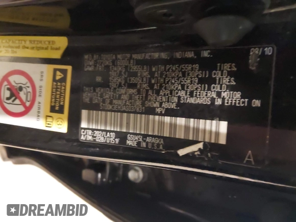 2010 Toyota Highlander Limited with VIN 5TDDK3EH3AS037831, listed as a IAAI auction lot 42114480 with 241,658 mi miles and . Bid and sale history available at DreamBid. Image 9.