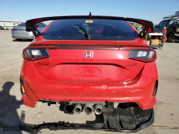 2025 Honda Civic Type R with VIN JHMFL5G40SX001231, listed as a Copart auction lot 46851335 with 0 mi miles and Salvage Title. Bid and sale history available at carsss.com. Image 6.