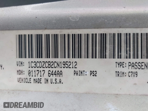 2012 Dodge Avenger SXT with VIN 1C3CDZCB2CN195212, listed as a IAAI auction lot 41374232 with 107,973 mi miles and . Bid and sale history available at DreamBid. Image 9.