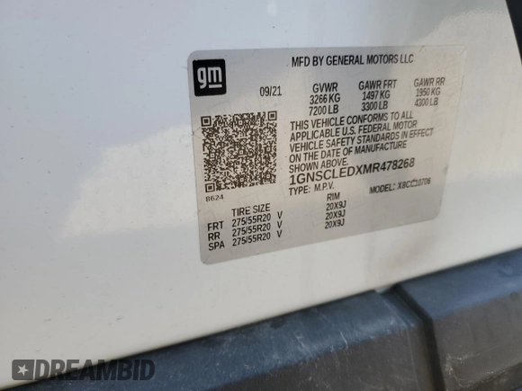 2021 Chevrolet Tahoe Commercial with VIN 1GNSCLEDXMR478268, listed as a Copart auction lot 47099545 with 33,376 mi miles and Non Repairable. Bid and sale history available at carsss.com. Image 13.
