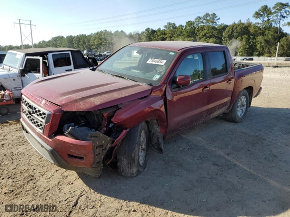 2023 Nissan Frontier SV with VIN 1N6ED1EJ9PN627646, listed as a Copart auction lot 75846884 with 58,597 mi miles and Salvage Title. Bid and sale history available at carsss.com. Image 1.
