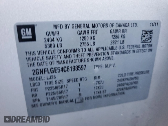 2012 Chevrolet Equinox LTZ with VIN 2GNFLGE54C6198597, listed as a Copart auction lot 87184144 with 164,053 mi miles and Salvage Title. Bid and sale history available at carsss.com. Image 14.