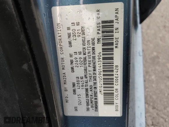 2016 Mazda 6 i Sport with VIN JM1GJ1U59G1413904, listed as a Copart auction lot 53961785 with 138,778 mi miles and Clean Title. Bid and sale history available at DreamBid. Image 12.