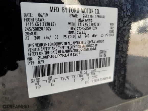 2019 Lincoln Nautilus Reserve with VIN 2LMPJ6LP7KBL51285, listed as a Copart auction lot 75770414 with 48,251 mi miles and Salvage Title. Bid and sale history available at carsss.com. Image 12.