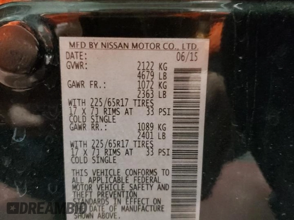 2015 Nissan Rogue SL with VIN 5N1AT2MV3FC896567, listed as a Copart auction lot 50339495 with Not provided miles and Salvage title. Bid and sale history available at DreamBid. Image 13.