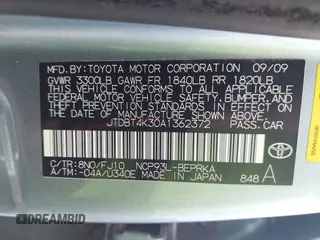 2010 Toyota Yaris with VIN JTDBT4K30A1362372, listed as a IAAI auction lot 42130449 with 188,883 mi miles. Bid and sale history available at carsss.com. Image 9.