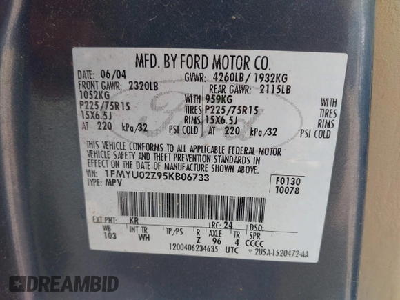 2005 Ford Escape XLS Value с VIN 1FMYU02Z95KB06733, выставлен на аукционе IAAI как лот 42207569 с пробегом 135 083 миль миль и . История ставок и продаж доступна на DreamBid. Изображение 9.