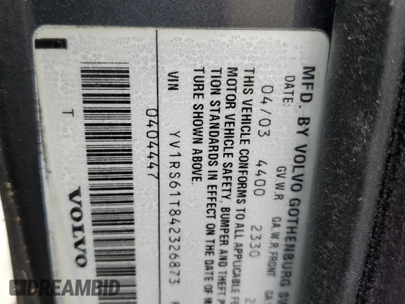 2004 Volvo S60 with VIN YV1RS61T842326873, listed as a Copart auction lot 76056544 with 287,967 mi miles and Salvage Title. Bid and sale history available at carsss.com. Image 12.
