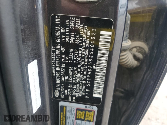 2018 Kia Sorento EX z VIN 5XYPHDA59JG400921, wystawiony jako Copart lot #56430855 z przebiegiem 151 075 mil mil oraz Szkoda całkowita • Salvage title. Historia ofert i sprzedaży dostępna na DreamBid. Obrazek 13.