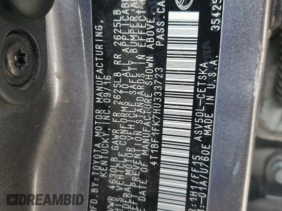 2017 Toyota Camry XLE with VIN 4T1BF1FK7HU333723, listed as a Copart auction lot 44338705 with Not Provided miles and Salvage Title. Bid and sale history available at carsss.com. Image 14.