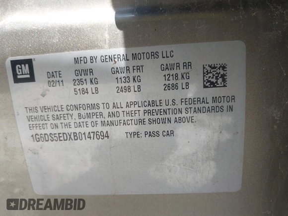 2011 Cadillac CTS Premium с VIN 1G6DS5EDXB0147694, выставлен на аукционе IAAI как лот 42753378 с пробегом 202 591 миль миль и . История ставок и продаж доступна на DreamBid. Изображение 9.