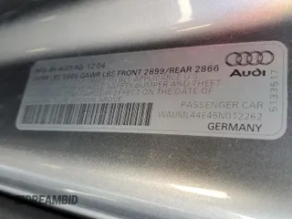 2005 Audi A8 with VIN WAUML44E45N012262, listed as a Copart auction lot 59984715 with 289,154 mi miles and Salvage title. Bid and sale history available at DreamBid. Image 12.