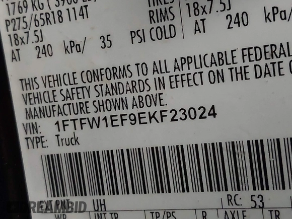 2014 Ford F-150 XL with VIN 1FTFW1EF9EKF23024, listed as a IAAI auction lot 41286621 with 201,444 mi miles. Bid and sale history available at carsss.com. Image 9.