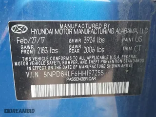 2017 Hyundai Elantra Limited with VIN 5NPD84LF6HH197255, listed as a IAAI auction lot 41761784 with 61,817 mi miles. Bid and sale history available at carsss.com. Image 9.
