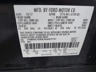 2018 Ford Explorer XLT с VIN 1FM5K7D8XJGA51731, выставлен на аукционе IAAI как лот 42381113 с пробегом 69 326 миль миль и . История ставок и продаж доступна на DreamBid. Изображение 9.