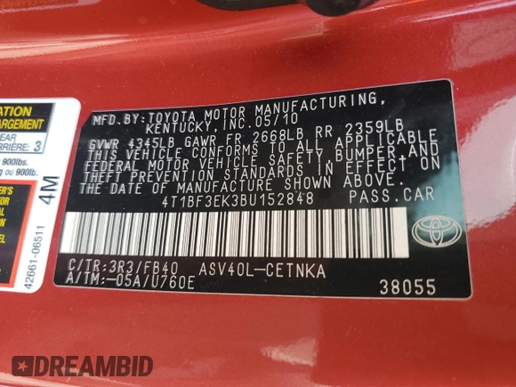 2011 Toyota Camry LE with VIN 4T1BF3EK3BU152848, listed as a Copart auction lot 60924305 with 90,225 mi miles and Salvage title. Bid and sale history available at DreamBid. Image 13.