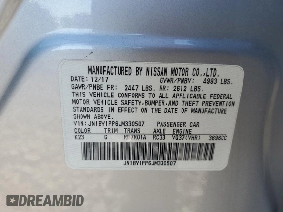 2018 Infiniti Q70 Luxe with VIN JN1BY1PP6JM330507, listed as a Copart auction lot 46118465 with 38,626 mi miles and Salvage title. Bid and sale history available at DreamBid. Image 12.