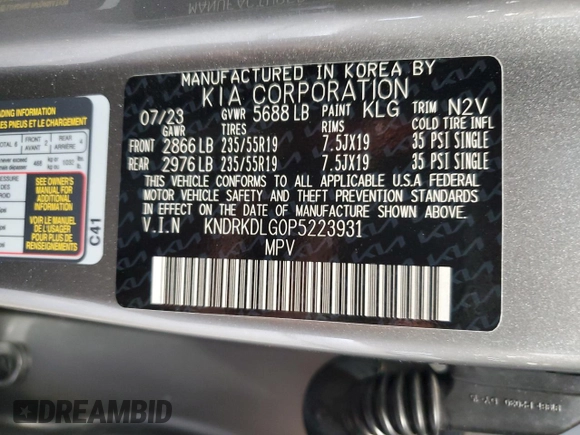 2023 Kia Sorento SX Prestige z VIN KNDRKDLG0P5223931, wystawiony jako Copart lot #54224625 z przebiegiem 27 047 mil mil oraz Szkoda całkowita • Salvage title. Historia ofert i sprzedaży dostępna na DreamBid. Obrazek 13.