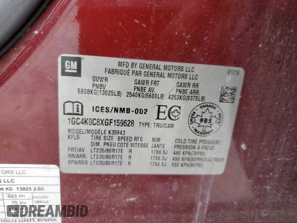 2016 Chevrolet Silverado 3500HD LTZ with VIN 1GC4K0C8XGF159628, listed as a Copart auction lot 74576054 with 0 mi miles and Salvage Title. Bid and sale history available at carsss.com. Image 15.