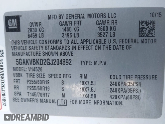 2016 Buick Enclave Leather with VIN 5GAKVBKD2GJ204892, listed as a IAAI auction lot 41649646 with 133,729 mi miles. Bid and sale history available at carsss.com. Image 9.