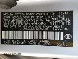 2015 Toyota Prius Four with VIN JTDKN3DU8F0435818, listed as a Copart auction lot 53450975 with 121,090 mi miles and Salvage title. Bid and sale history available at DreamBid. Image 12.