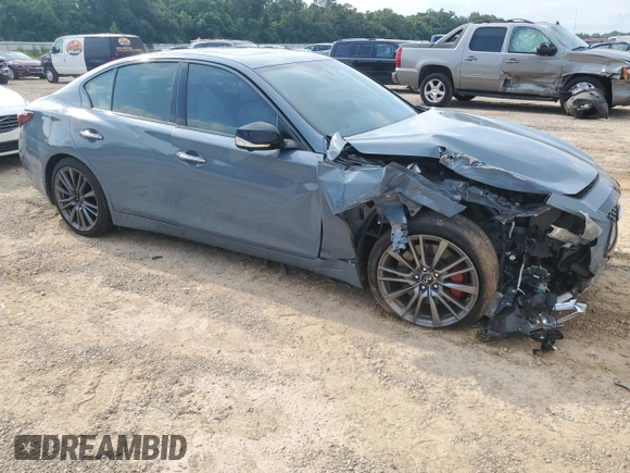 2021 Infiniti Q50 Red Sport 400 with VIN JN1FV7DPXMM850473, listed as a Copart auction lot 67663204 with 63,692 mi miles and Salvage Title. Bid and sale history available at DreamBid. Image 4.