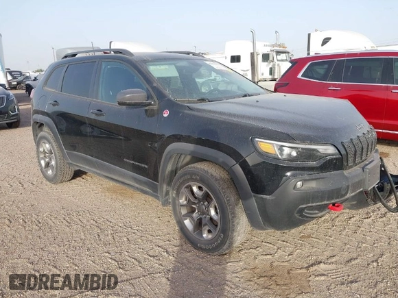 2019 Jeep Cherokee Trailhawk Elite with VIN 1C4PJMBX4KD385796, listed as a IAAI auction lot 41557577 with 55,700 mi miles. Bid and sale history available at carsss.com. Image 1.