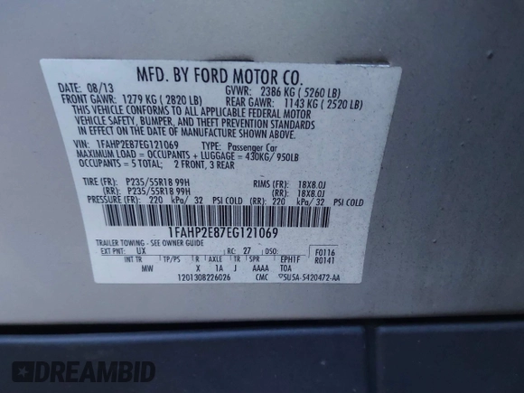 2014 Ford Taurus SEL z VIN 1FAHP2E87EG121069, wystawiony jako IAAI lot #41030422 z przebiegiem 138 043 mil mil oraz . Historia ofert i sprzedaży dostępna na DreamBid. Obrazek 9.