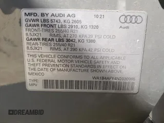 2022 Audi SQ5 Premium Plus with VIN WA1B4AFY4N2030995, listed as a Copart auction lot 52509873 with 19,207 mi miles and . Bid and sale history available at DreamBid. Image 15.