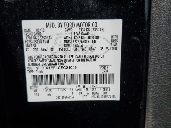 2012 Ford F-150 XL with VIN 1FTFX1EF1CFC21049, listed as a Copart auction lot 47586835 with 155,949 mi miles and Salvage Title. Bid and sale history available at carsss.com. Image 12.
