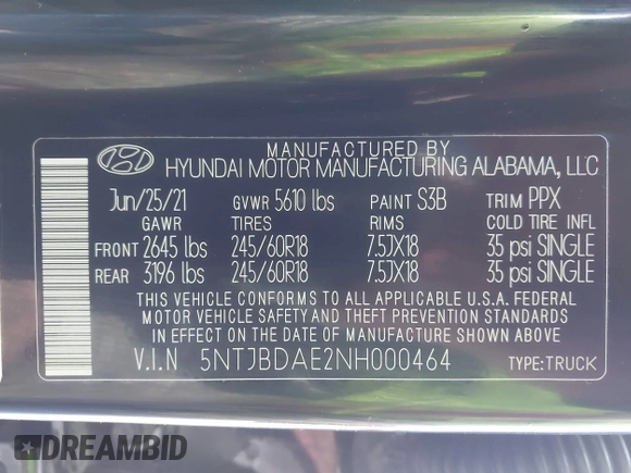 2022 Hyundai Santa Cruz SEL with VIN 5NTJBDAE2NH000464, listed as a IAAI auction lot 42329921 with 32,890 mi miles and . Bid and sale history available at DreamBid. Image 9.