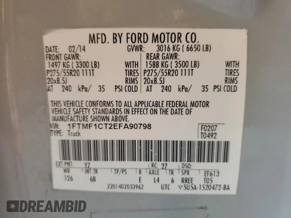 2014 Ford F-150 XL с VIN 1FTMF1CT2EFA90798, выставлен на аукционе Copart как лот 61506435 с пробегом 57 538 миль миль и Чистый • Clean title. История ставок и продаж доступна на DreamBid. Изображение 12.