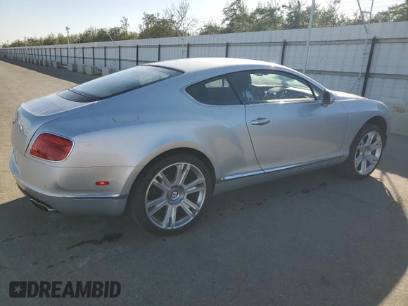 2013 Bentley Continental GT with VIN SCBFT7ZA1DC085265, listed as a Copart auction lot 76097134 with 14,756 mi miles and Salvage Title. Bid and sale history available at DreamBid. Image 3.