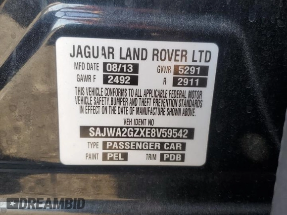 2014 Jaguar XJ with VIN SAJWA2GZXE8V59542, listed as a Copart auction lot 73672614 with 105,328 mi miles and Salvage Title. Bid and sale history available at carsss.com. Image 13.