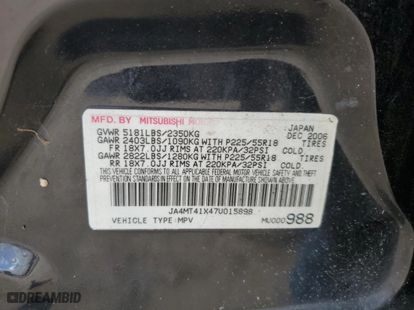 2007 Mitsubishi Outlander XLS with VIN JA4MT41X47U015898, listed as a Copart auction lot 69460024 with 188,903 mi miles and Clean Title. Bid and sale history available at carsss.com. Image 13.