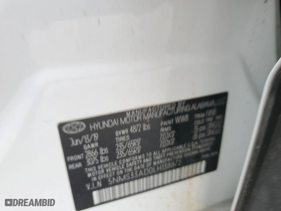 2020 Hyundai Santa Fe SEL with VIN 5NMS33AD0LH138872, listed as a Copart auction lot 47466915 with 87,124 mi miles and Salvage Title. Bid and sale history available at carsss.com. Image 14.